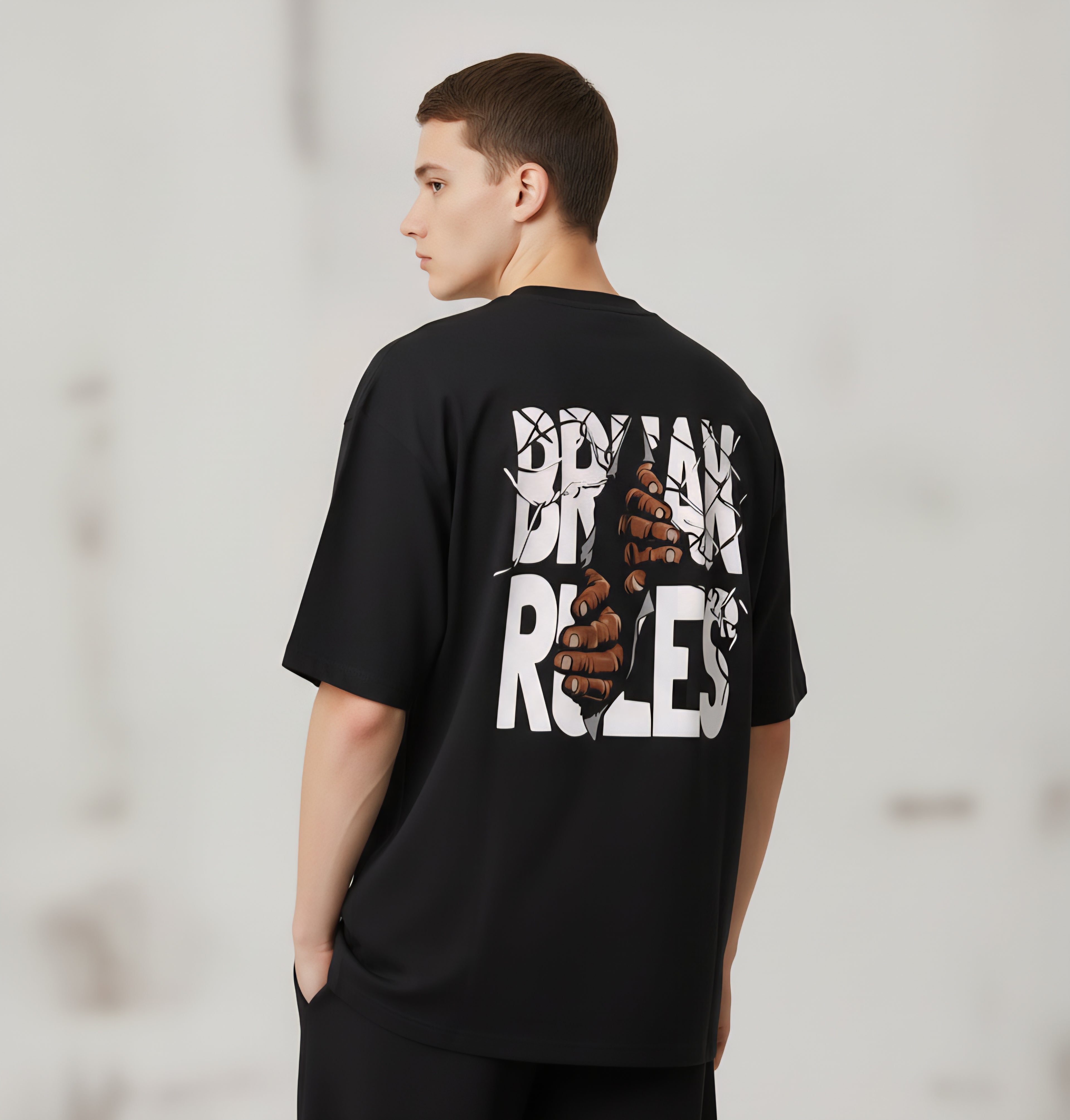 Bad & Break Rules Printed Oversized T-Shirt for Men