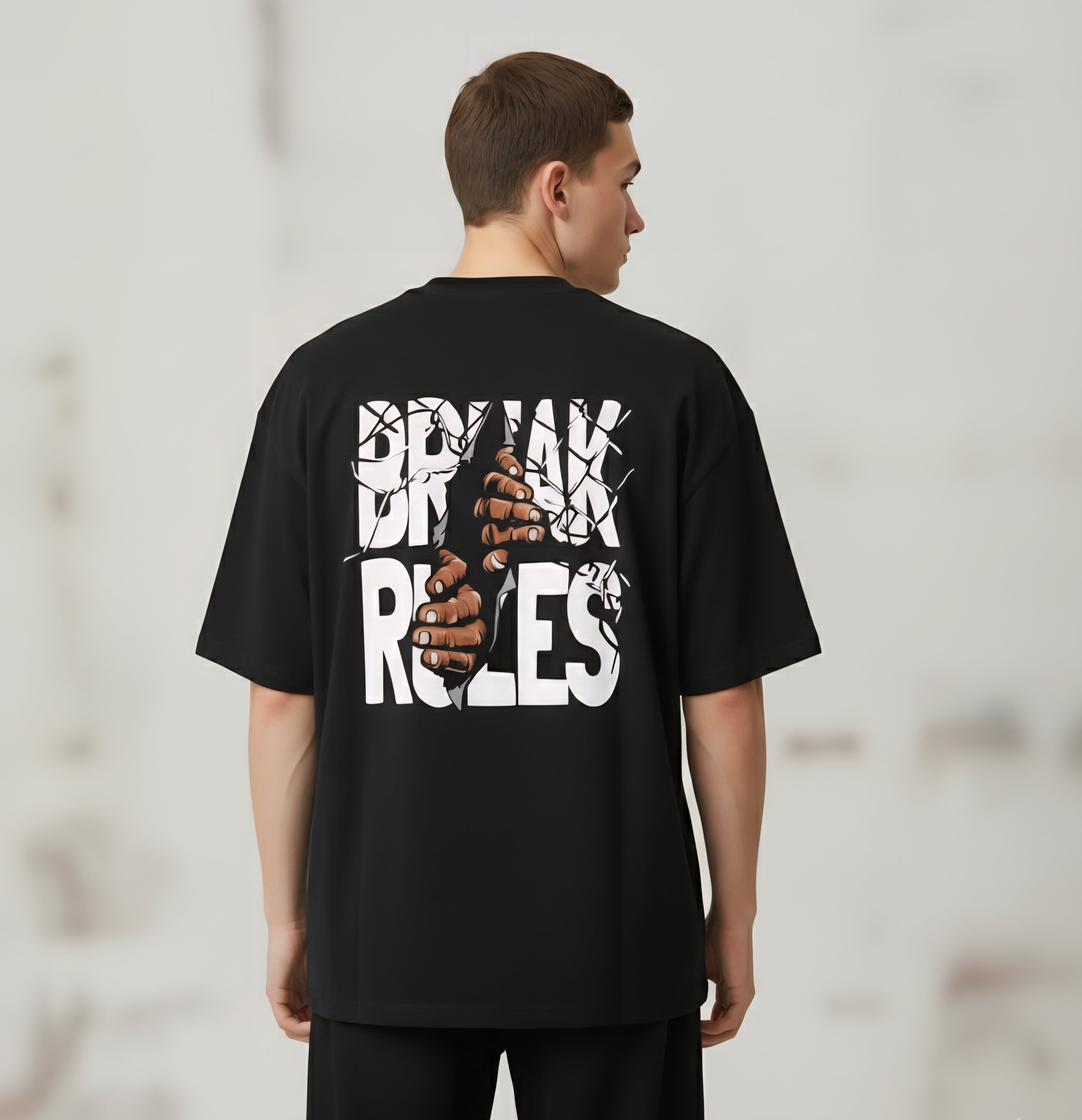 Bad & Break Rules Printed Oversized T-Shirt for Men